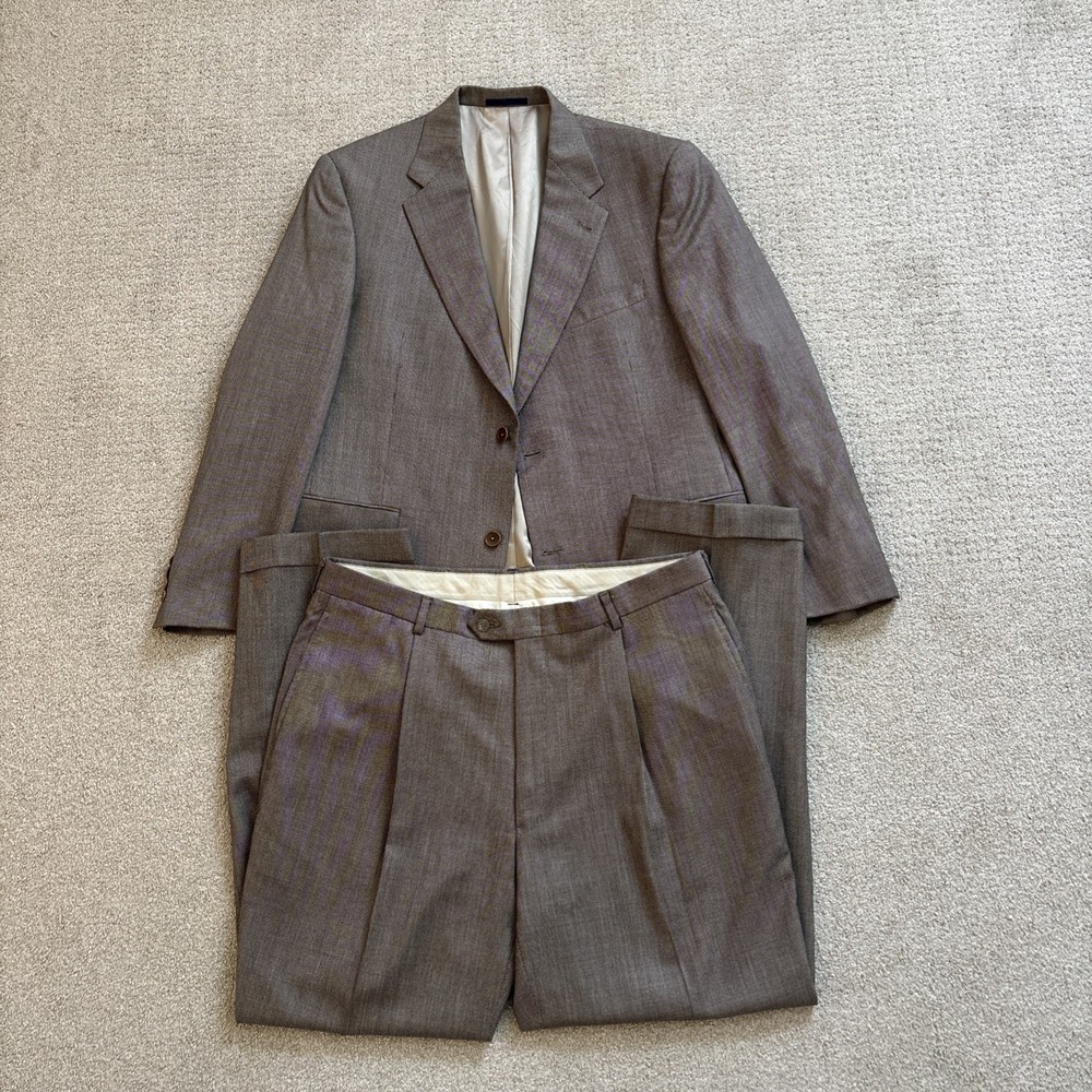 Daniel Cremieux Suit Men's 42R 34x30 Beige Black Birdseye Loro Piana Wool