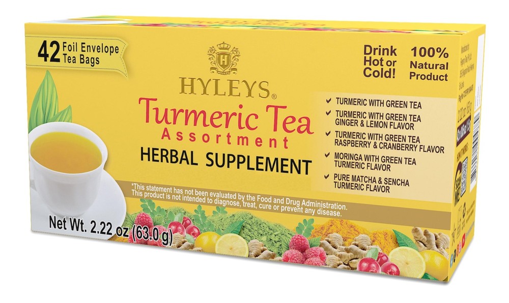 Hyleys Turmeric Tea Assorted Flavors 42 Tea Bags Herbal Wellness Supplement