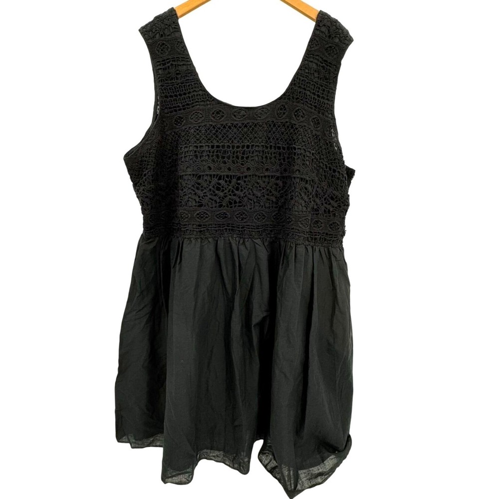 Ellos Womens Plus Size Black Sleeveless Lace & Cotton Dress 24W Crochet Party