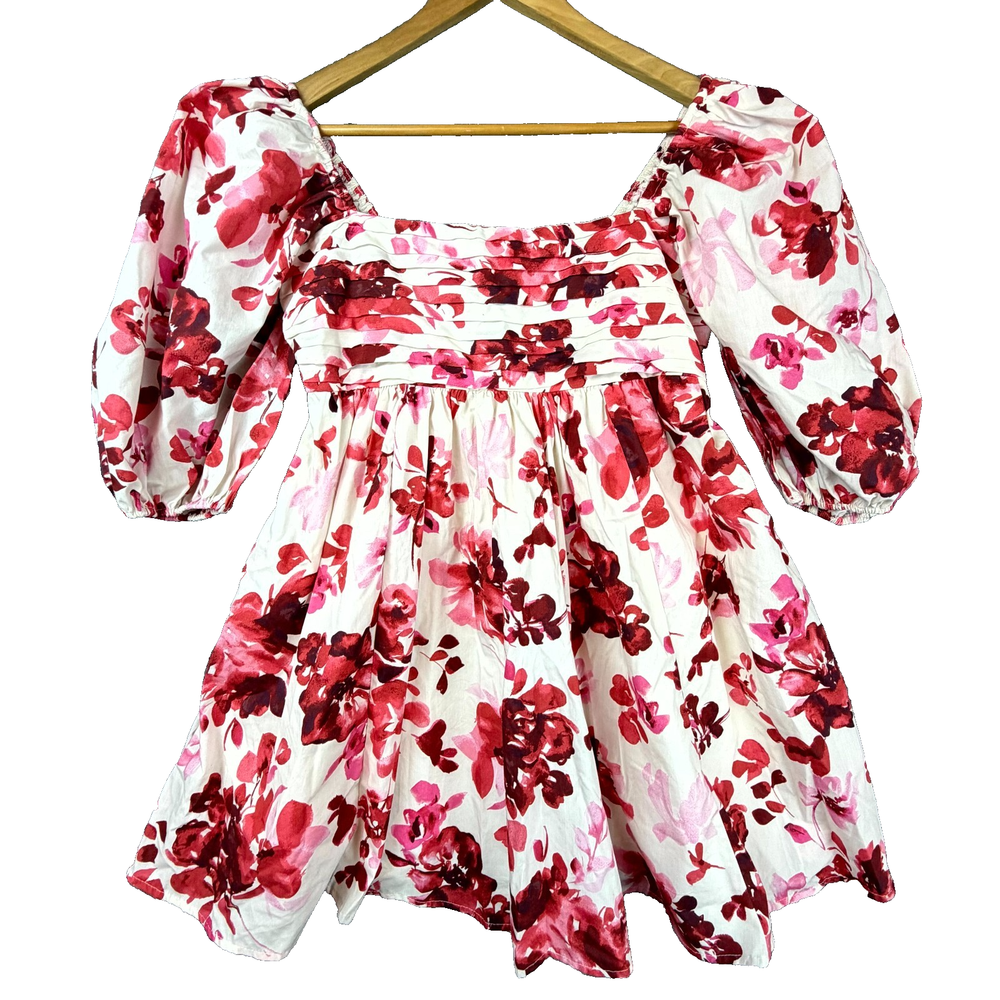 Abercrombie & Fitch Mini Dress Womens M Red Floral Emerson Poplin Babydoll Y2K