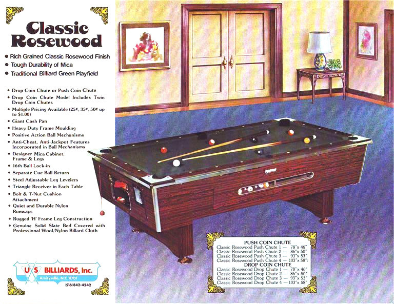 CLASSIC ROSEWOOD  US BILLIARDS ORIGINAL POOL TABLE SALES FLYER Vintage Promo