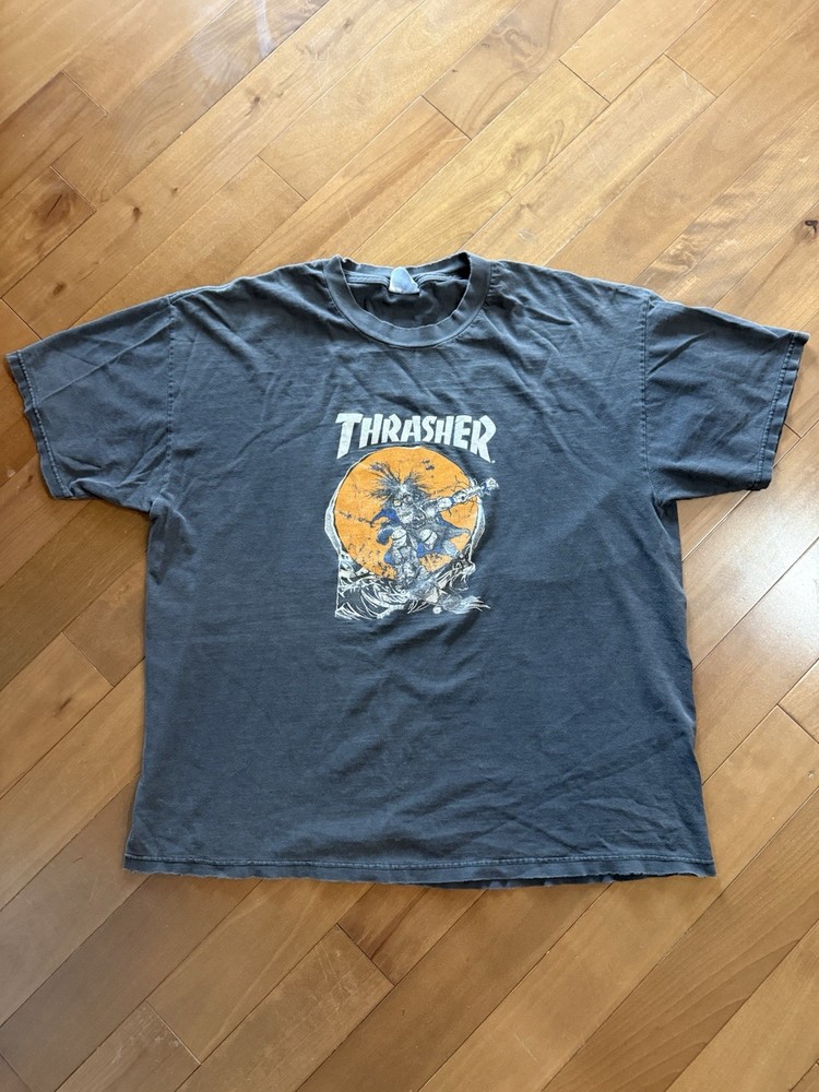 Vintage 90's Thrasher Pushead Skate Art Shirt Sun Faded Black XL