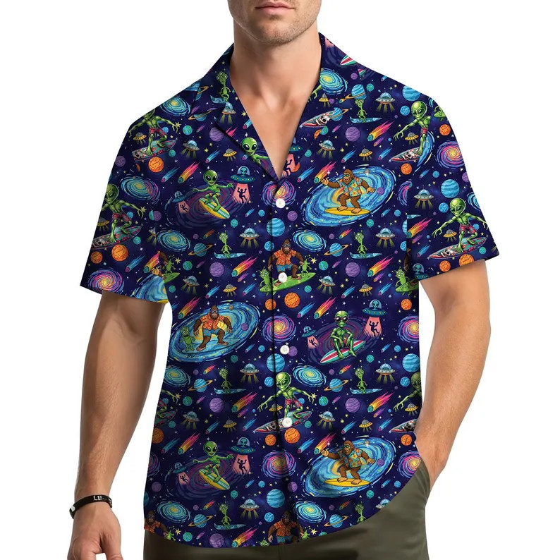 Bigfoot Alien Hawaiian Shirt Men Aloha Beach Summer Party