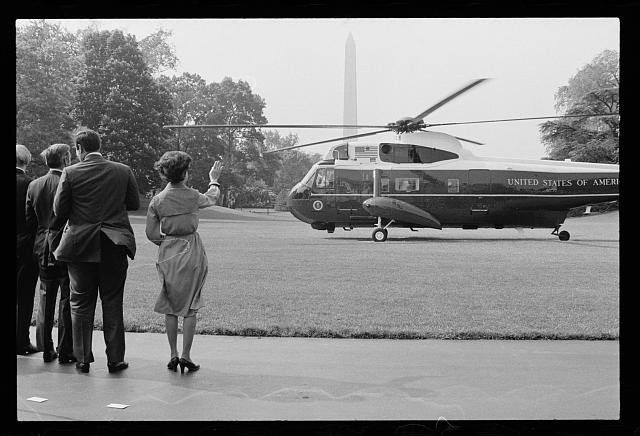 Helicopter blades begin turning as First Lady Rosalynn Carter and unidentified