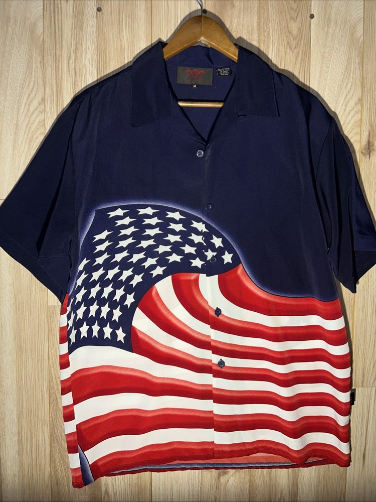 DRAGONFLY CLOTHING COMPANY Men's Shirt USA FLAG Print Size Medium Vintage