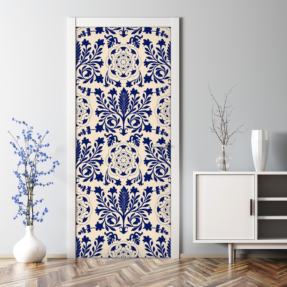 Purple and Gold Vector Damask Bubble-Free Self-Adhesive Door Decal