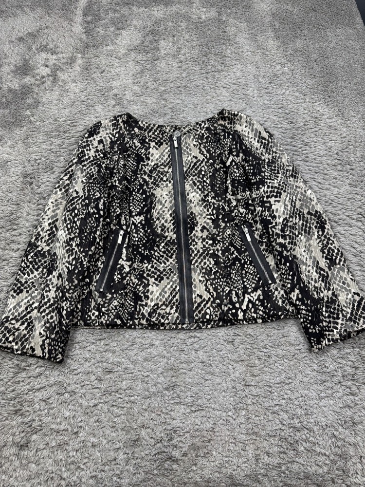 Anne Klein Jacket Women 16 Wool Silk Blend Animal Print Full Zip Crop Blazer