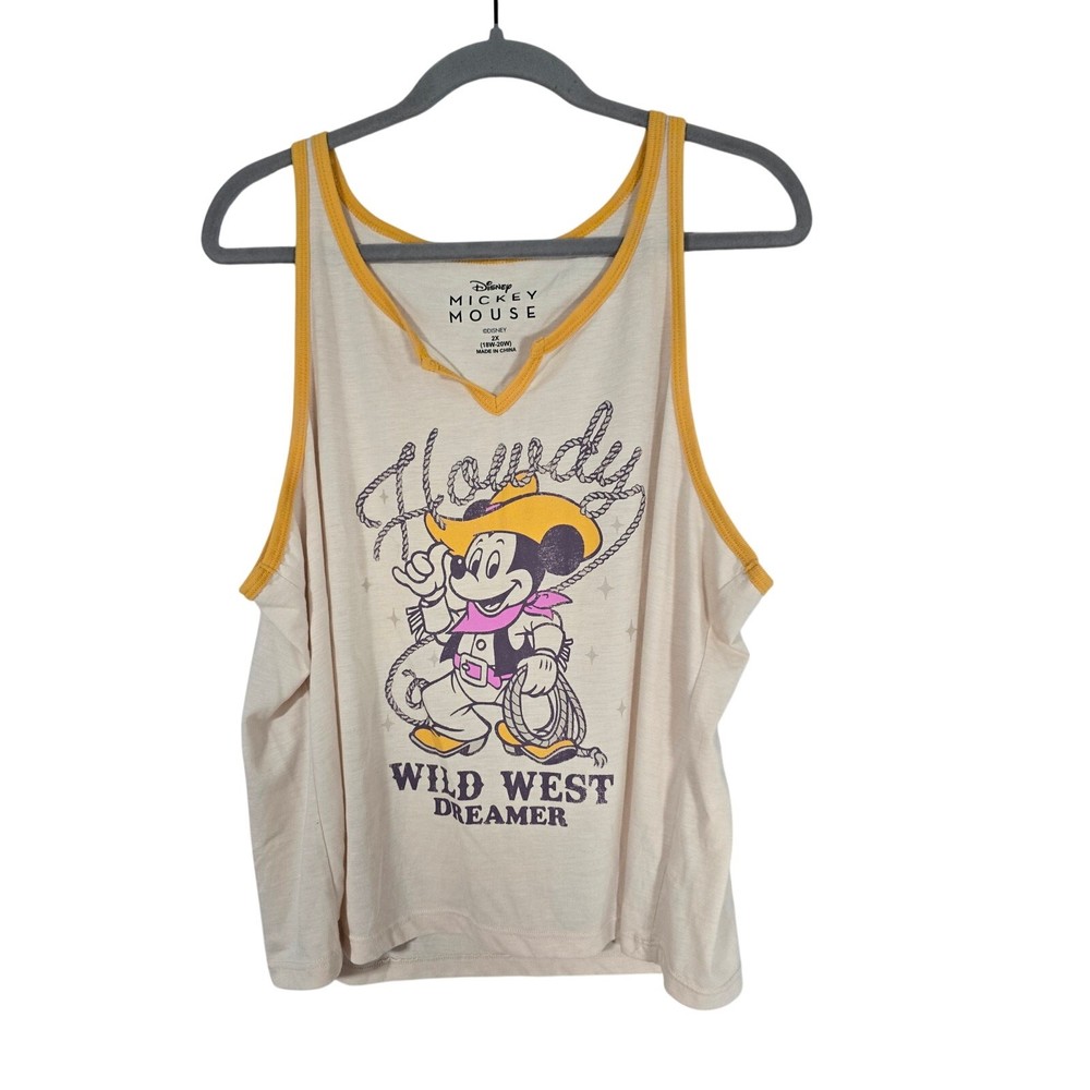 Disney Mickey Mouse Tank Top Womens 2X Beige Graphic Casual Plus Size Parks