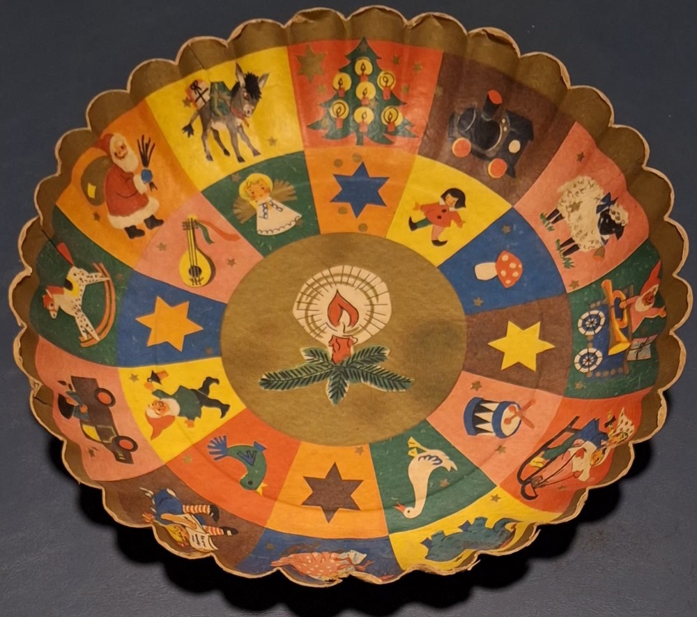 Vintage Illustrated German Christmas Fluted Paper Serving Plate, Santa, Goose