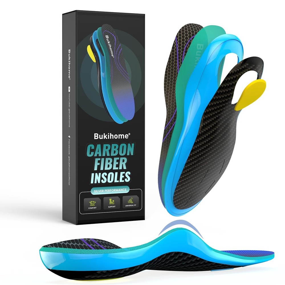 Bukihome Carbon Fiber Insoles -（1 Pair） High Arch & Rigid Support