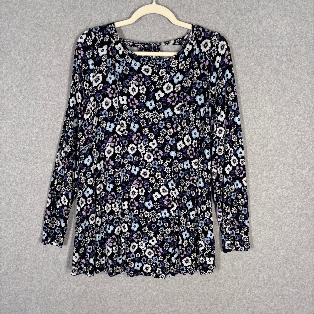 Lane Bryant Babydoll Tunic Top Size 10/12 Navy Floral Flowy Cottage Soft Stretch