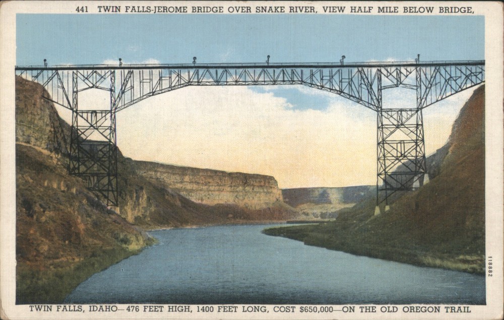 Twin Falls, Idaho ID Falls-Jerome Bridge over Snake River Vintage Postcard