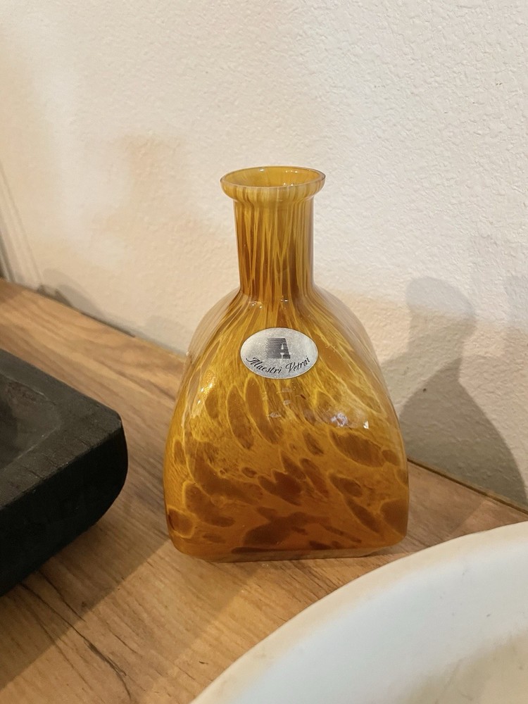 VTG MAESTRI VETRAI HAND BLOWN ART GLASS AVENTURINE VASE Made in Italy