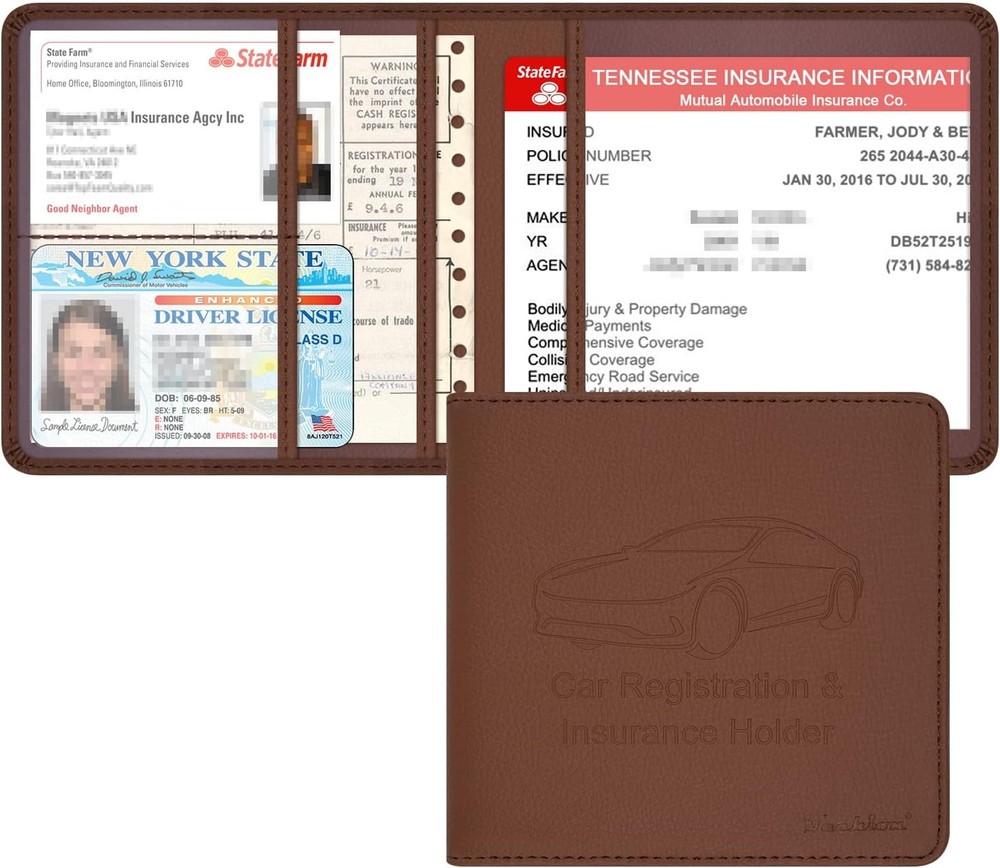 Car Insurance and Registration Holder, 5.5 x 5 Inch PU Leather Vehicle Brown