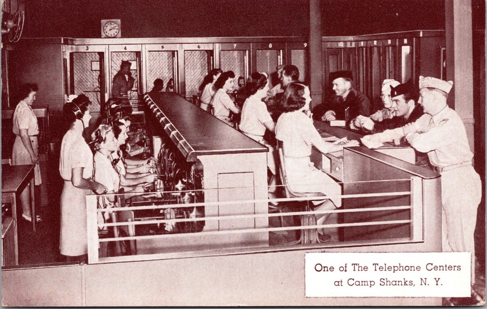 Camp Shanks New York Telephone Center Operators & Soldiers WWII 1940s Postcard