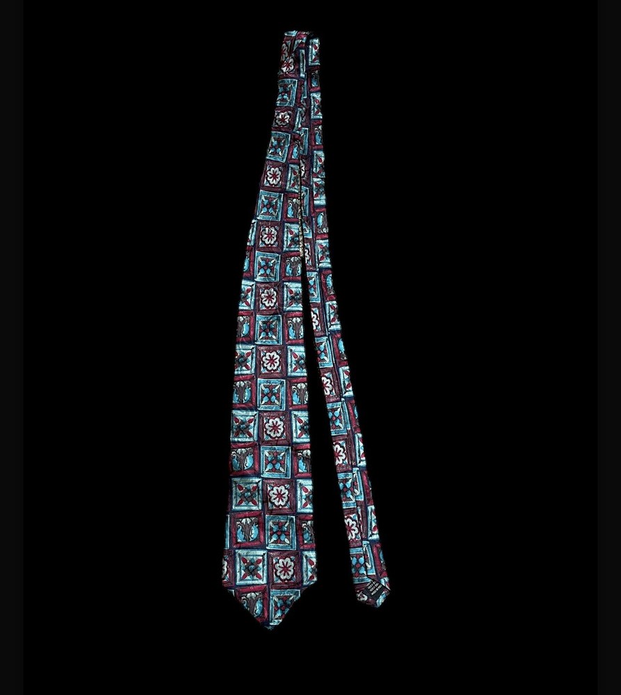 Vintage Pavone Italy Mens Tie Necktie 100% Silk Multicolor Geometric Floral