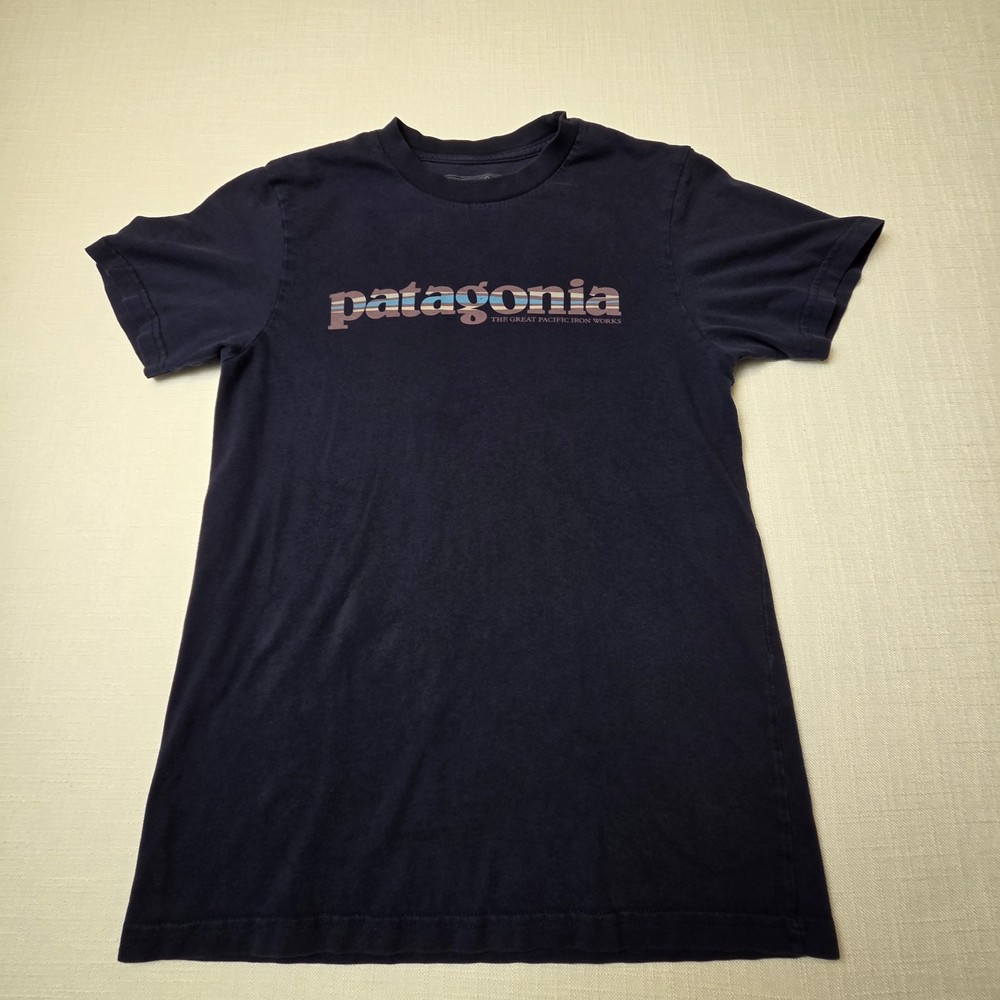 Patagonia Men's T-Shirt Small Slim Fit Blue Cotton Organic Big Logo