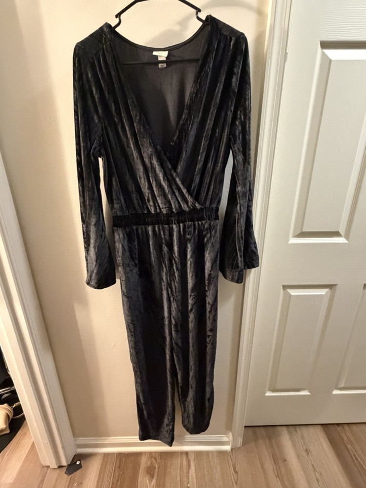 A New Day Black Velvet Jumpsuit Size M