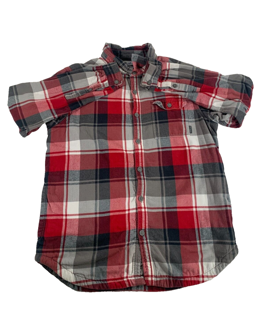 Columbia Men’s Red Gray Plaid Flannel Button-Down Shirt #4330