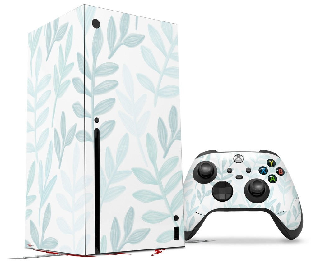 Skins XBOX Series X Console Controller Watercolor Leaves Blues