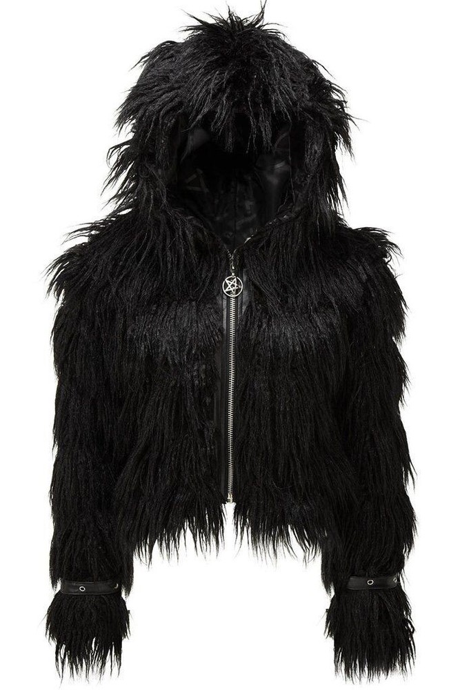 KILLSTAR Fluffy Fur Jacket Black Absinthe Glampire Lip Service Coat Shaggy-image