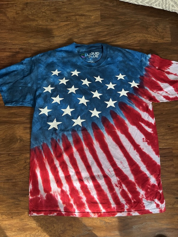 Liquid Blue Vintage Shirt USA Flag Large 2002 4th Of July AOP