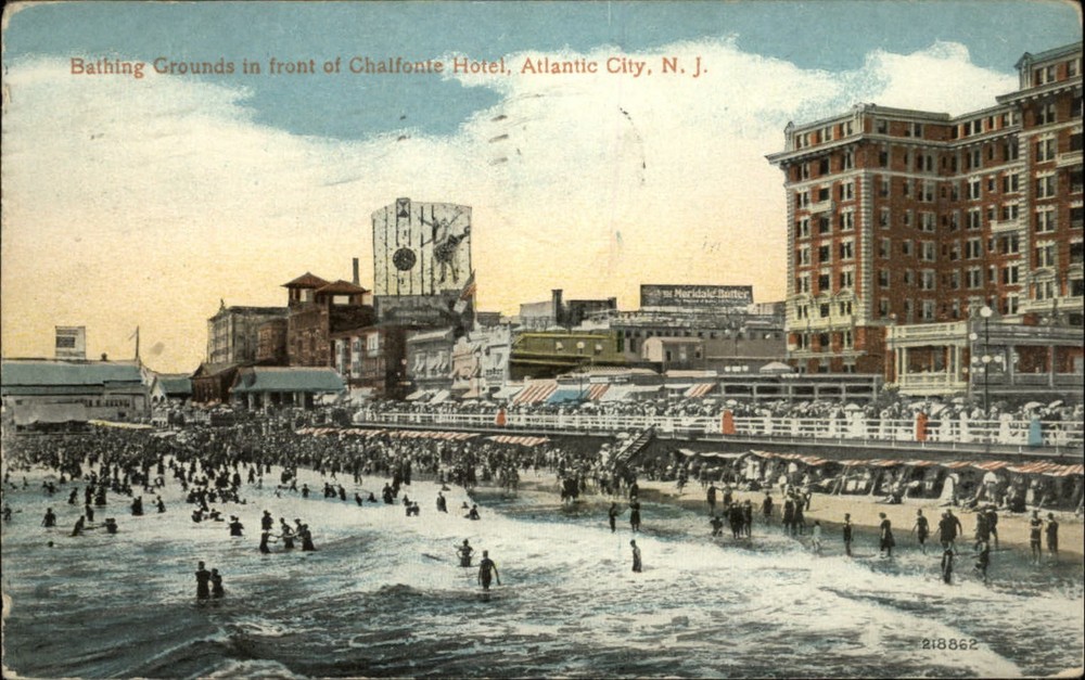 Chalfonte Hotel bathing beach Atlantic City New Jersey ~ 1911 postcard