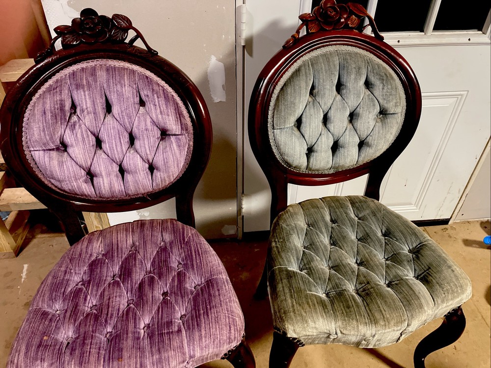 Antique Victorian Style Chairs Purple, And blue