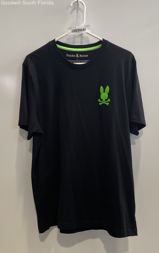 Psycho Bunny Mens Black Green Short Sleeve Crew Neck Graphic T-Shirt Size 6