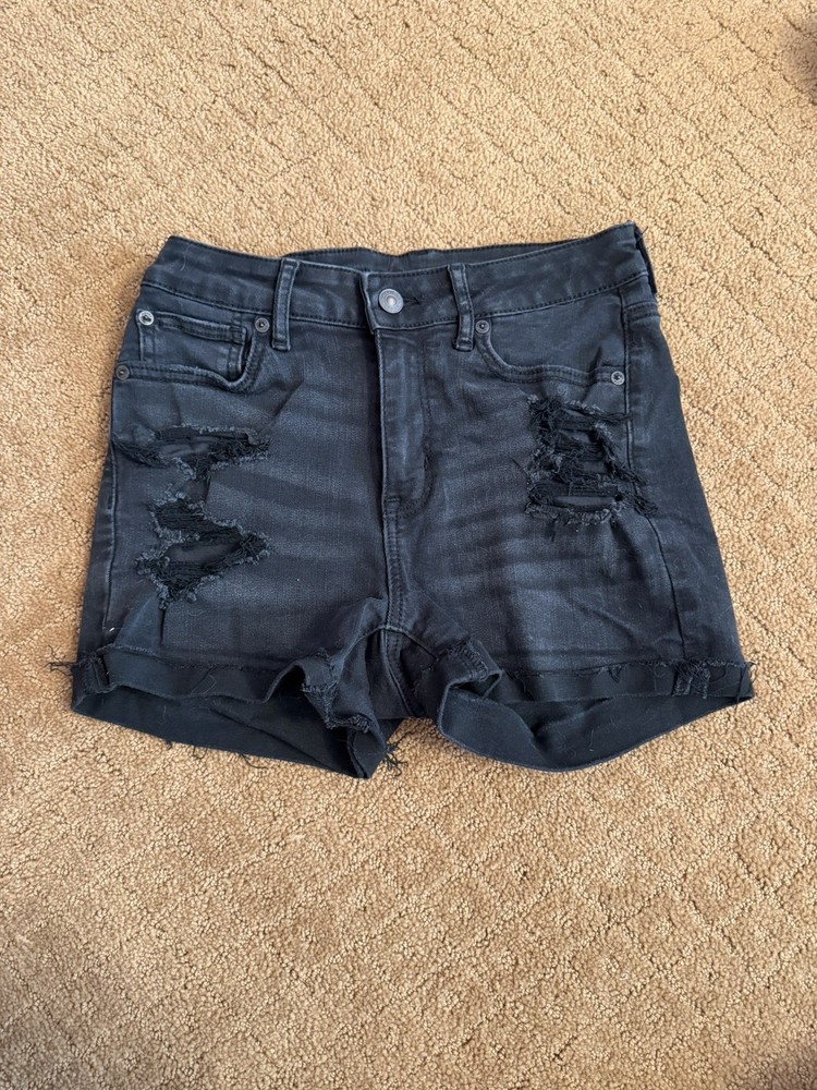 American Eagle Black high rise distressed denim shorts women’s size 2