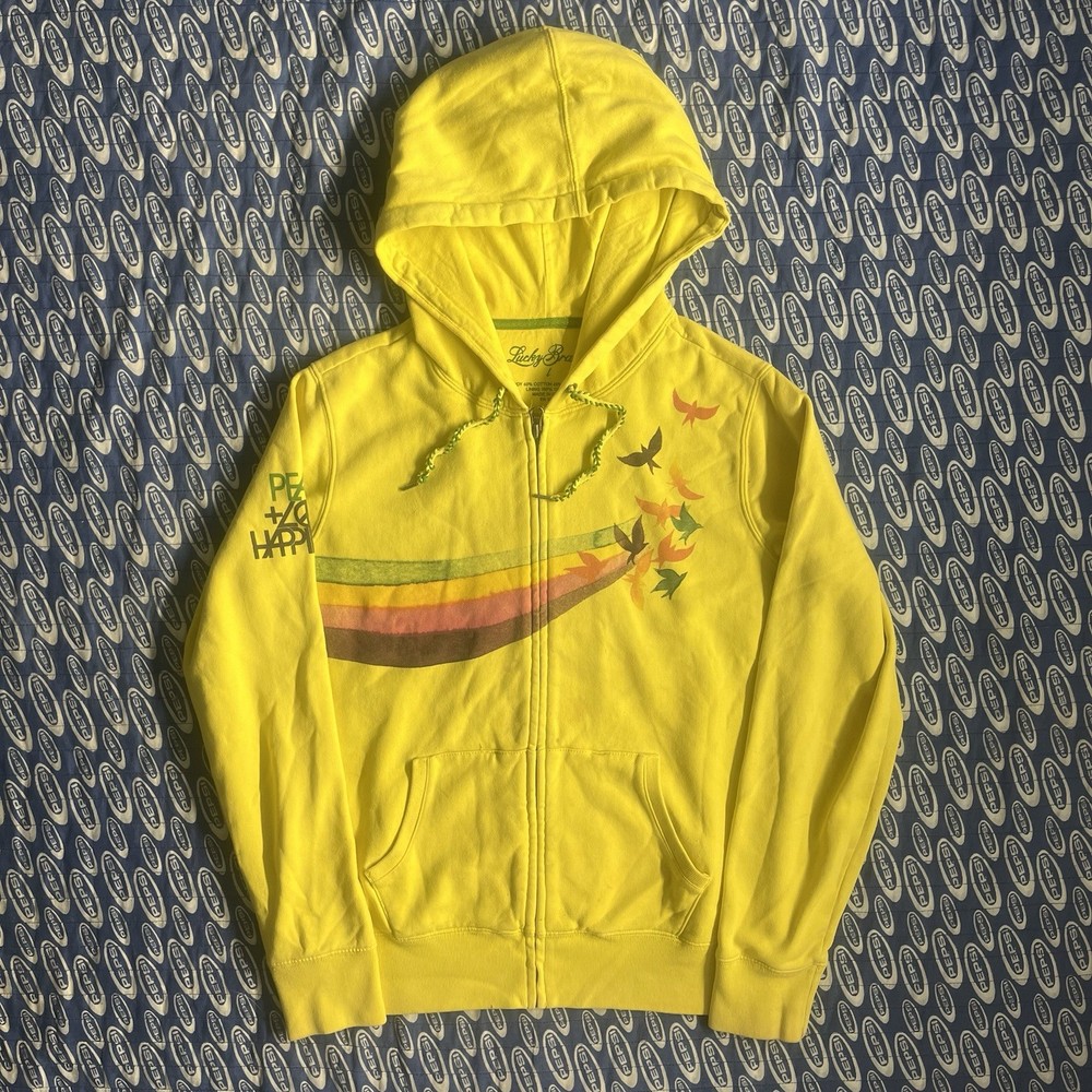Women’s Lucky Brand Peace Rainbow Nature Yellow Multicolor Full Zip Size Large