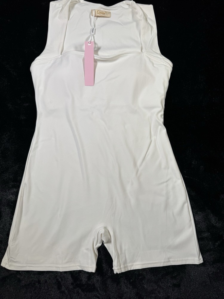 QINSEN Womens Strappy Square Neck Tank Top Tummy Control Bodycon With Bra Sz XL