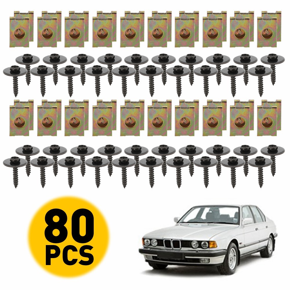 80-Piece Metal Car Screw Fender Bumper Retainer U Nut Clips Fastener Kit