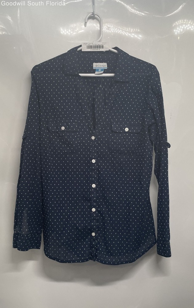 Columbia Womens Blue Printed Cotton Long Sleeve Pockets Button-Up Shirt Size M