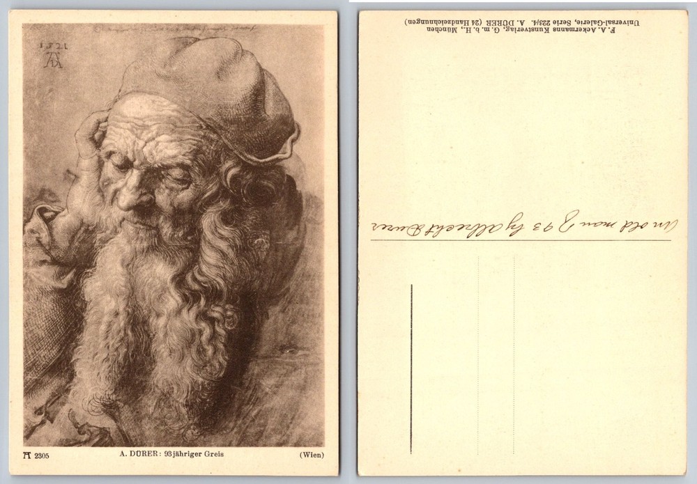 Albrecht Durer 93-Year-Old Man Portrait Art Postcard F.A. Ackermanns