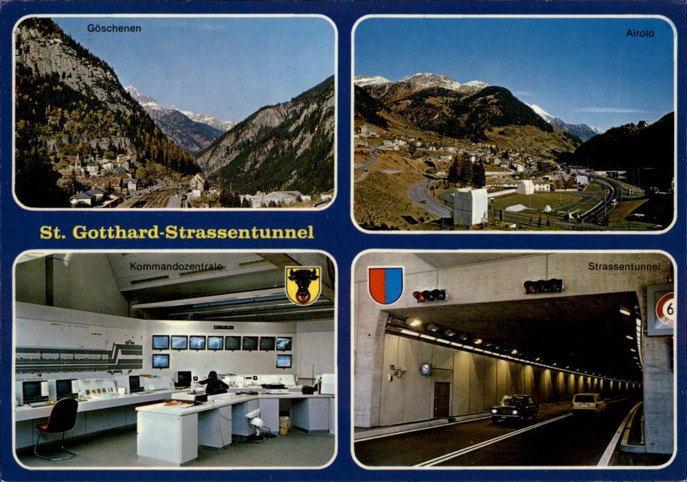 Switzerland St Gotthard Strassen Tunnel multiview ~ unused postcard sku987