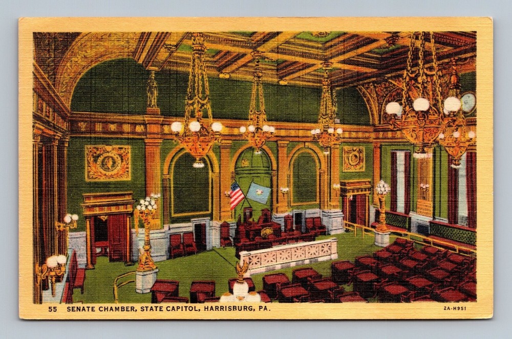 Vintage Senate Chamber State Capitol Harrisburg PA Linen Postcard