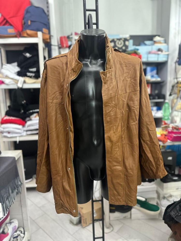 Men's Genuine Leather Conbipel Jacket Size 56 Brown LLV645