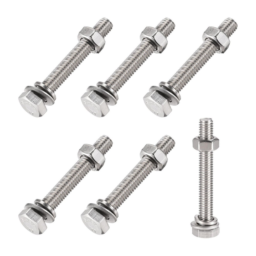Hex Head Screws and Bolts Kit with Nuts, Flat Washers, and Lock Washers – M6x45mm, 6 Sets – Durable Fastener Assortment for Secure Assembly and Repairs