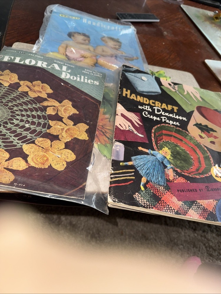 Lot of 3 Handcraft  Books - Bernat For Babies, Dennison Doilies,  Crepe Paper