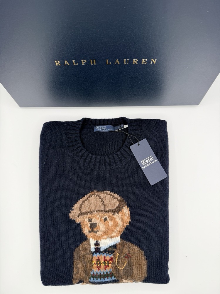 Polo Ralph Lauren Duffle Wool Navy Polo Bear Sweater Men’s Size Large