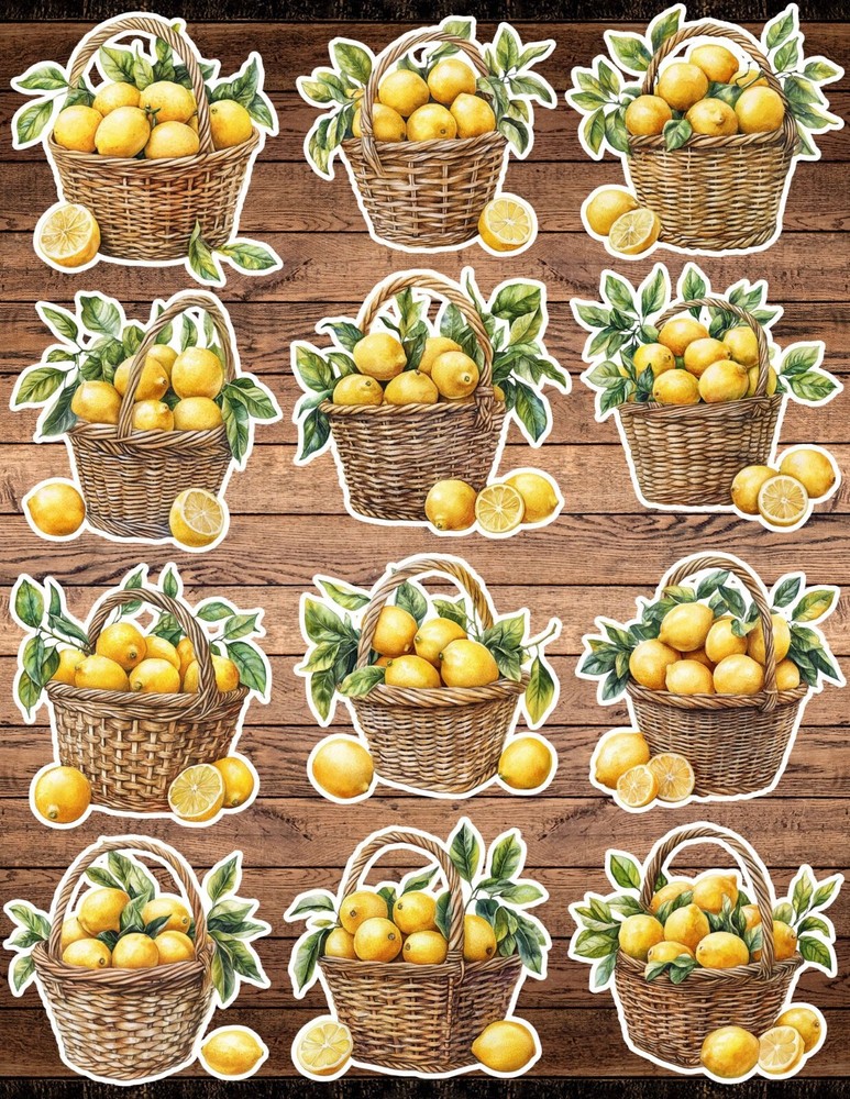 Lemon Basket Die Cut Vinyl Stickers Set Scrapbooking Laptop Waterbottle
