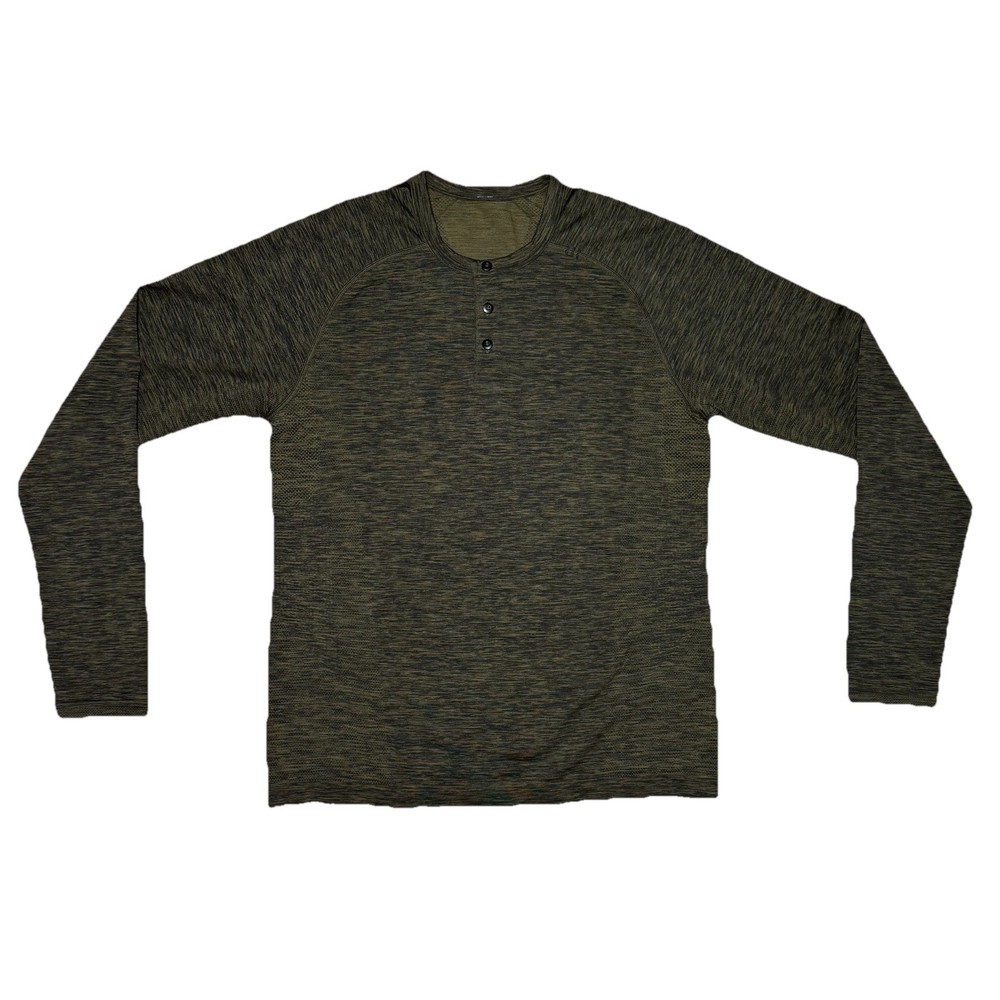 Lululemon Shirt Mens Medium Metal Vent Tech Henley Army Green Long Sleeve Top M