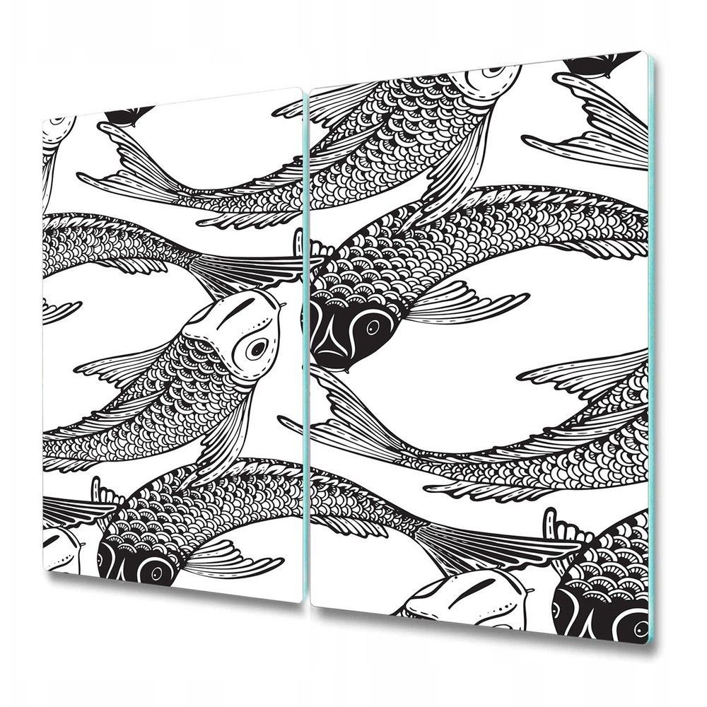 Glass Surface Protector Worktop Saver Fish Koi black and white design 2x30x52