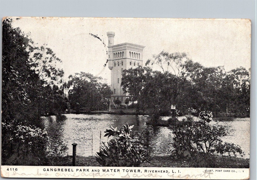 Gangrebel Park and Water Tower, Riverhead LI NY c1908 UDB Vintage Postcard X70