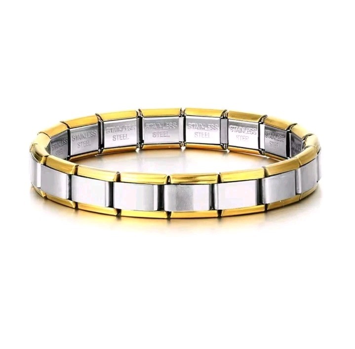 Silver Gold Edge 18-Link Adjustable Italian Charm Bracelet Starter Piece