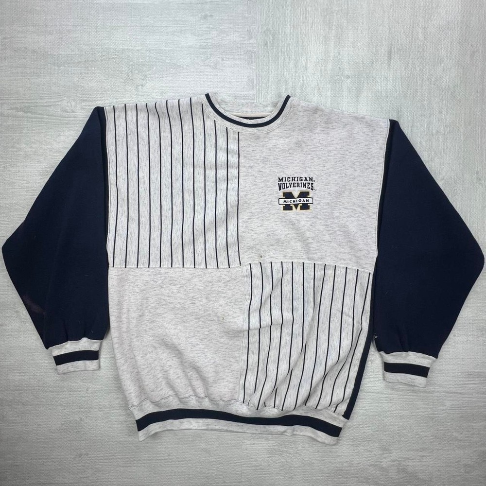 Vintage 90s Michigan Wolverines Sweatshirt Size: XL Grey Blue NCAA College Retro