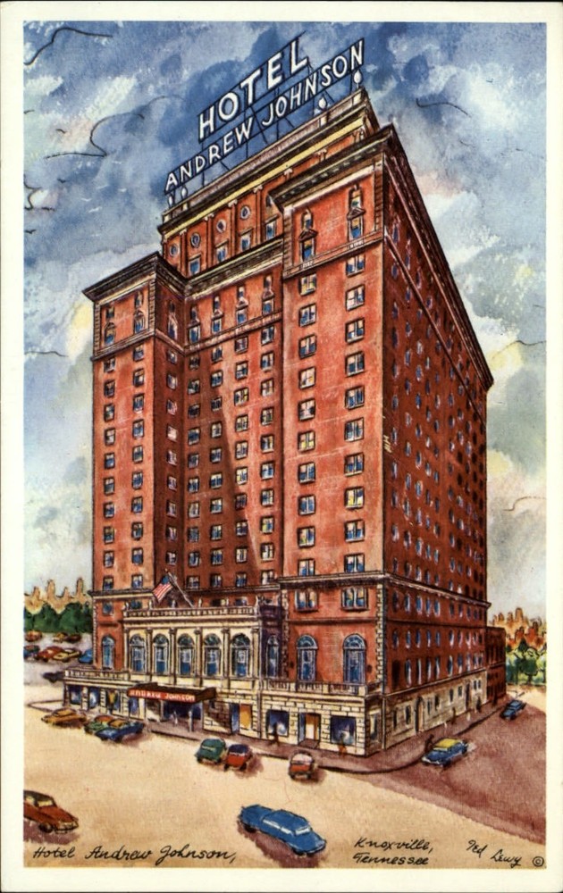 Knoxville Tennessee Hotel Andrew Johnson artist Ted Lewy vintage art postcard