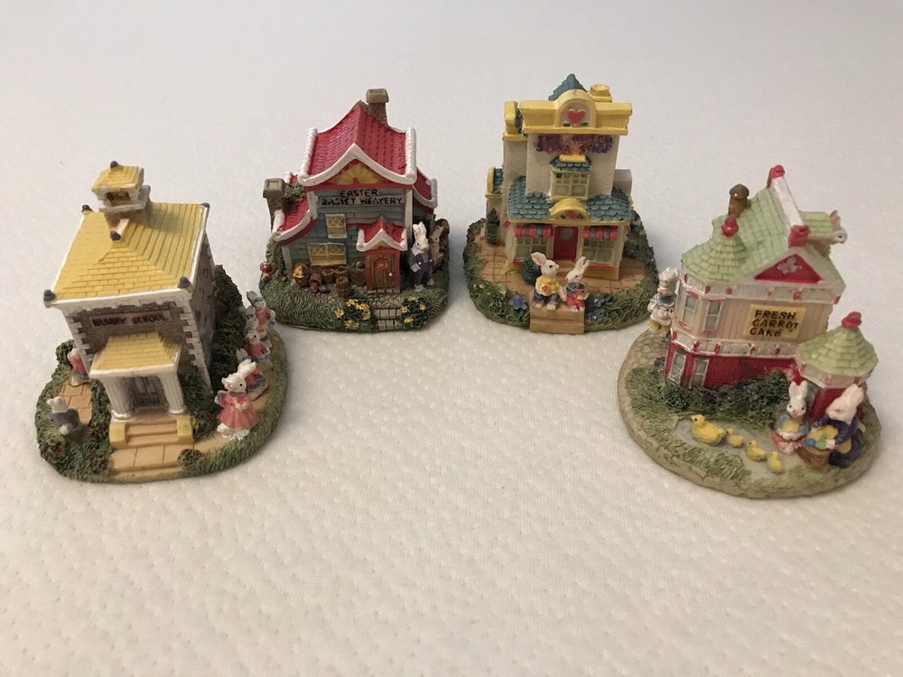 Lot Of 4 - Bunny Family Village 1995 Easter Hand Painted EH09 EH10 EH11 EH12 Box