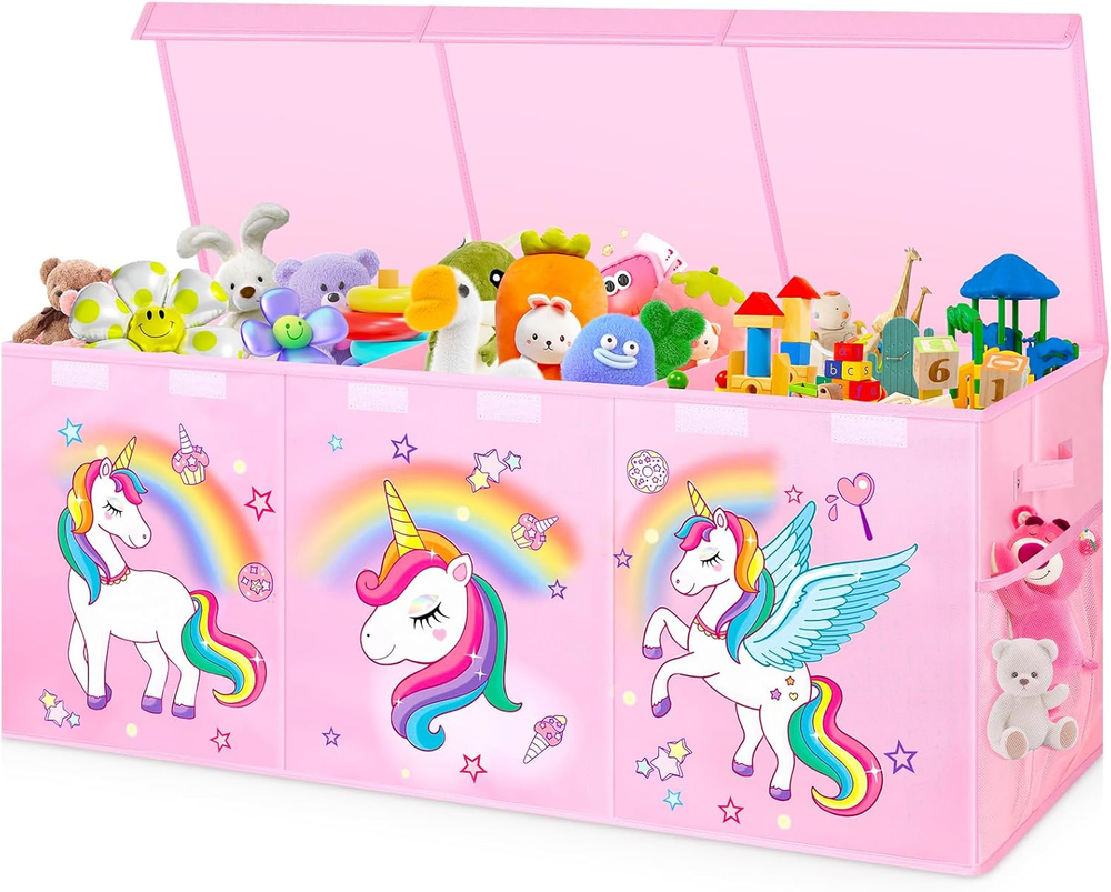 Extra Large Toy Chest, Collapsible Sturdy Toy Storage Organizer w/ Lids, Nursery
